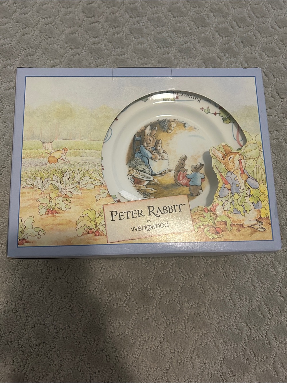 Wedgwood Peter Rabbit christening plate, bowl, mug set